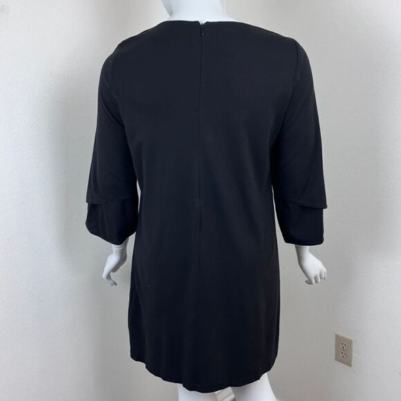 Lafayette 148 Women Size L Black Jersey Knit Stretch 3/4 Sleeve Shift Midi Dress - Picture 14 of 14